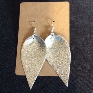 Silver glitter faux leather earrings
